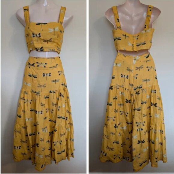 Agua Bendita Linen Dragonfly Skirt Top Set Medium - Picture 3 of 15